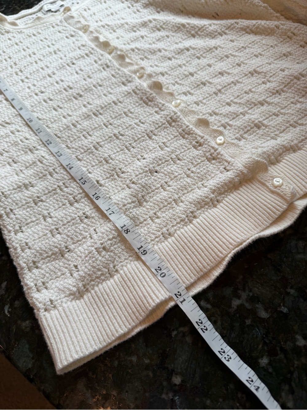 J. Crew Factory Scalloped Pointelle 100% Cotton Cardigan. Cottagecore. Crochet. - Picture 6 of 7